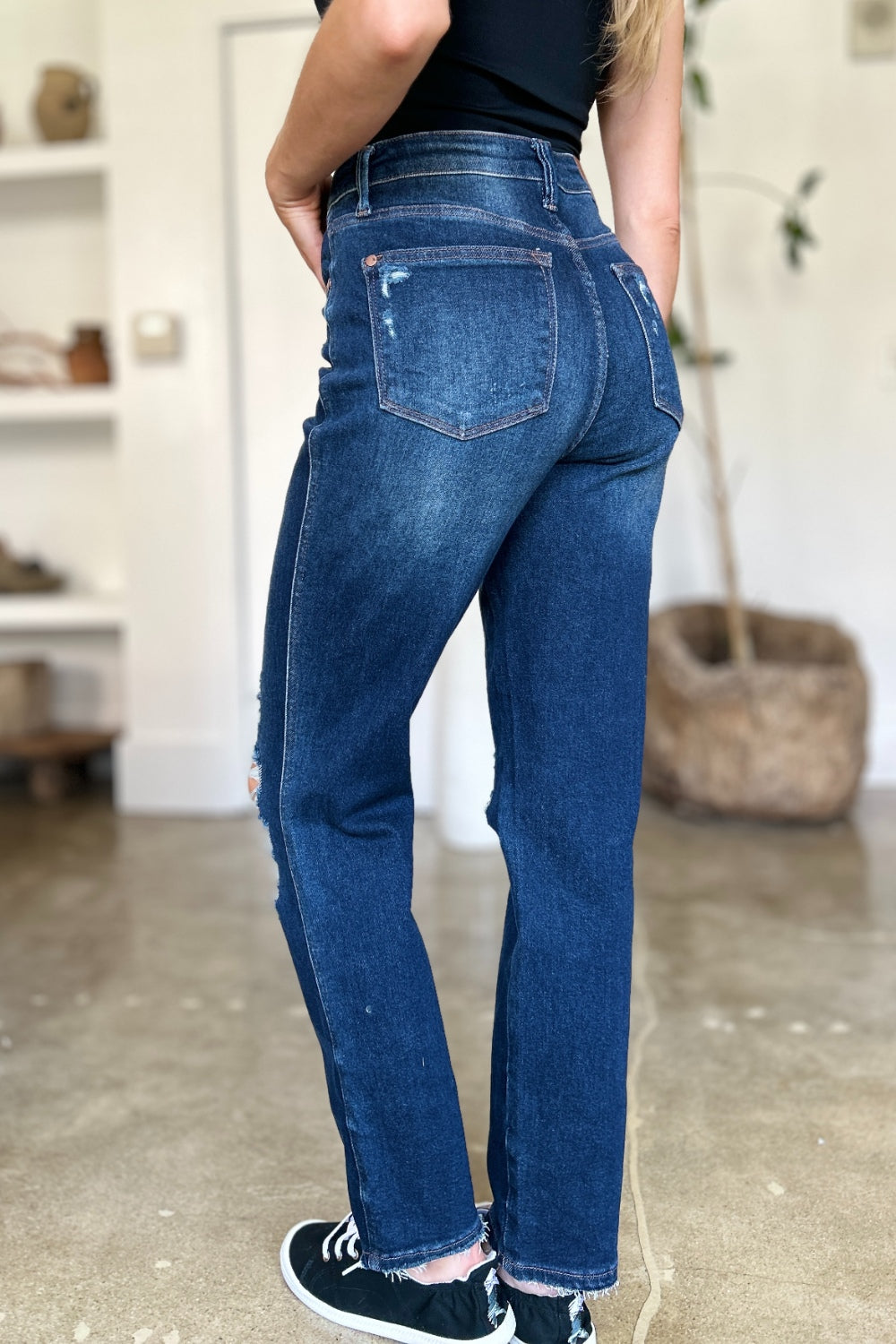 Judy Blue Full Size High Waist Rigid Magic Heavy Destroy Straight Jeans - Sydney So Sweet