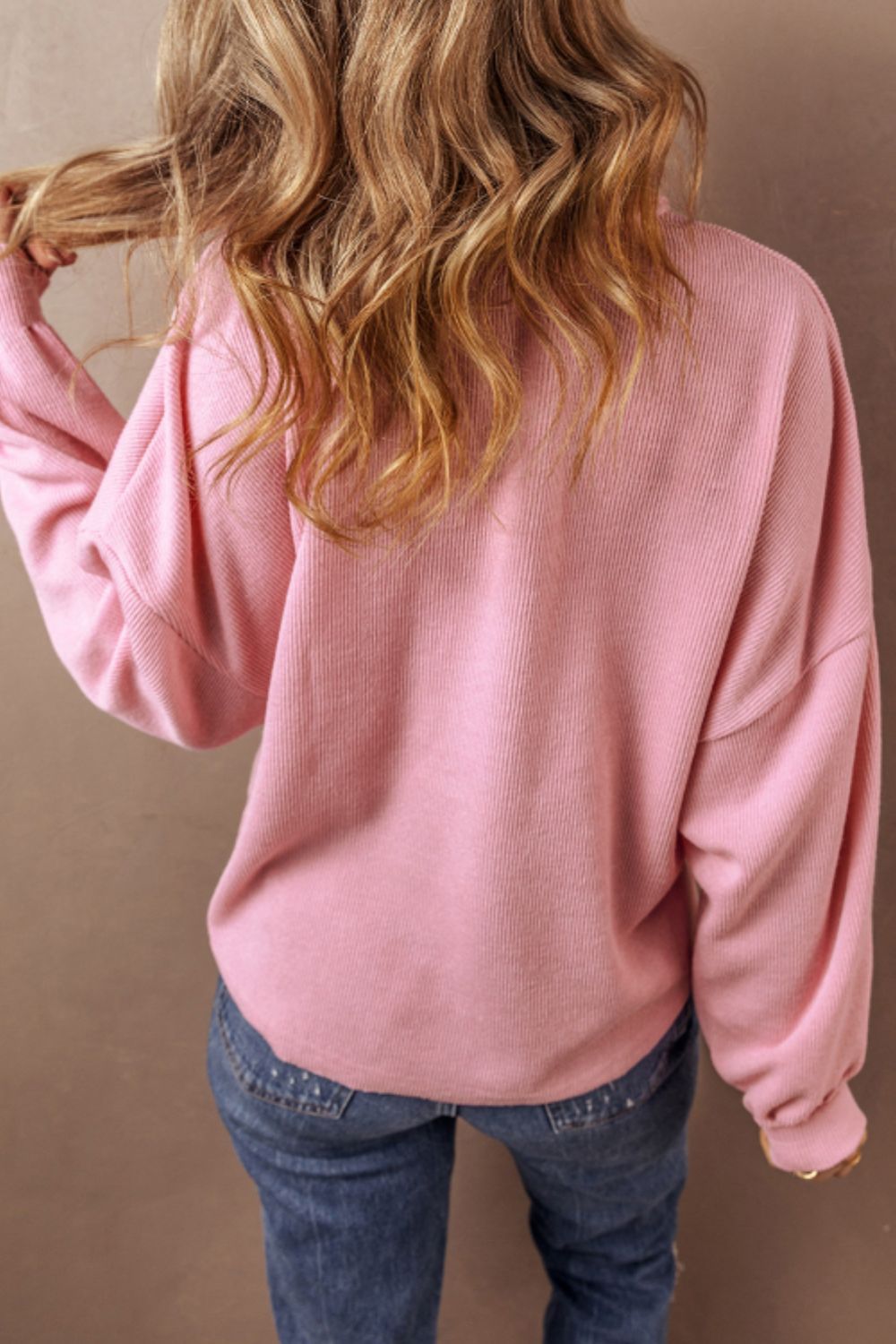 Pocketed Half Button Long Sleeve Sweatshirt Top - Sydney So Sweet