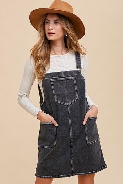 Annie Wear Wide Strap Denim Overall Dress with Pockets - Sydney So Sweet