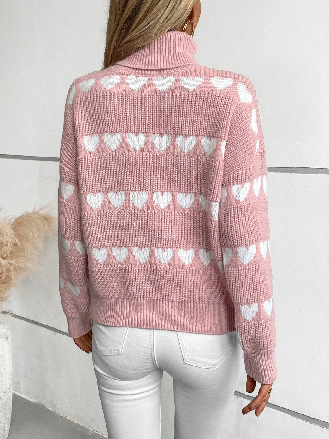 Heart Turtleneck Dropped Shoulder Sweater - Sydney So Sweet