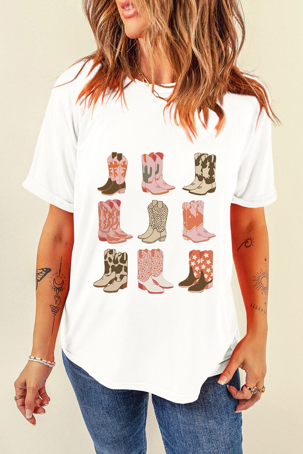 Boot Graphic Round Neck Short Sleeve T-Shirt - Sydney So Sweet