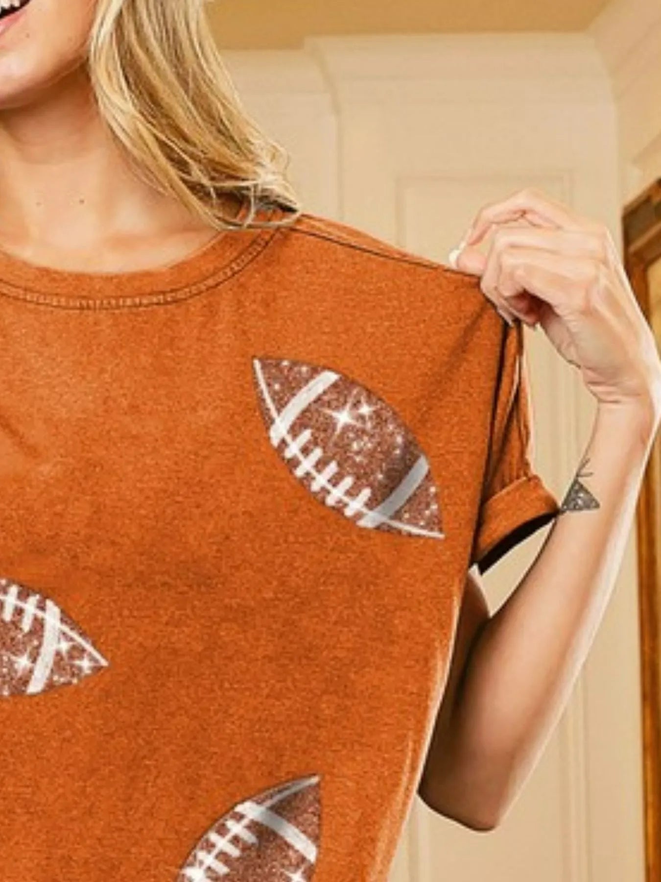 BiBi Football Sequin Embroidery Vintage Washed Top - Sydney So Sweet