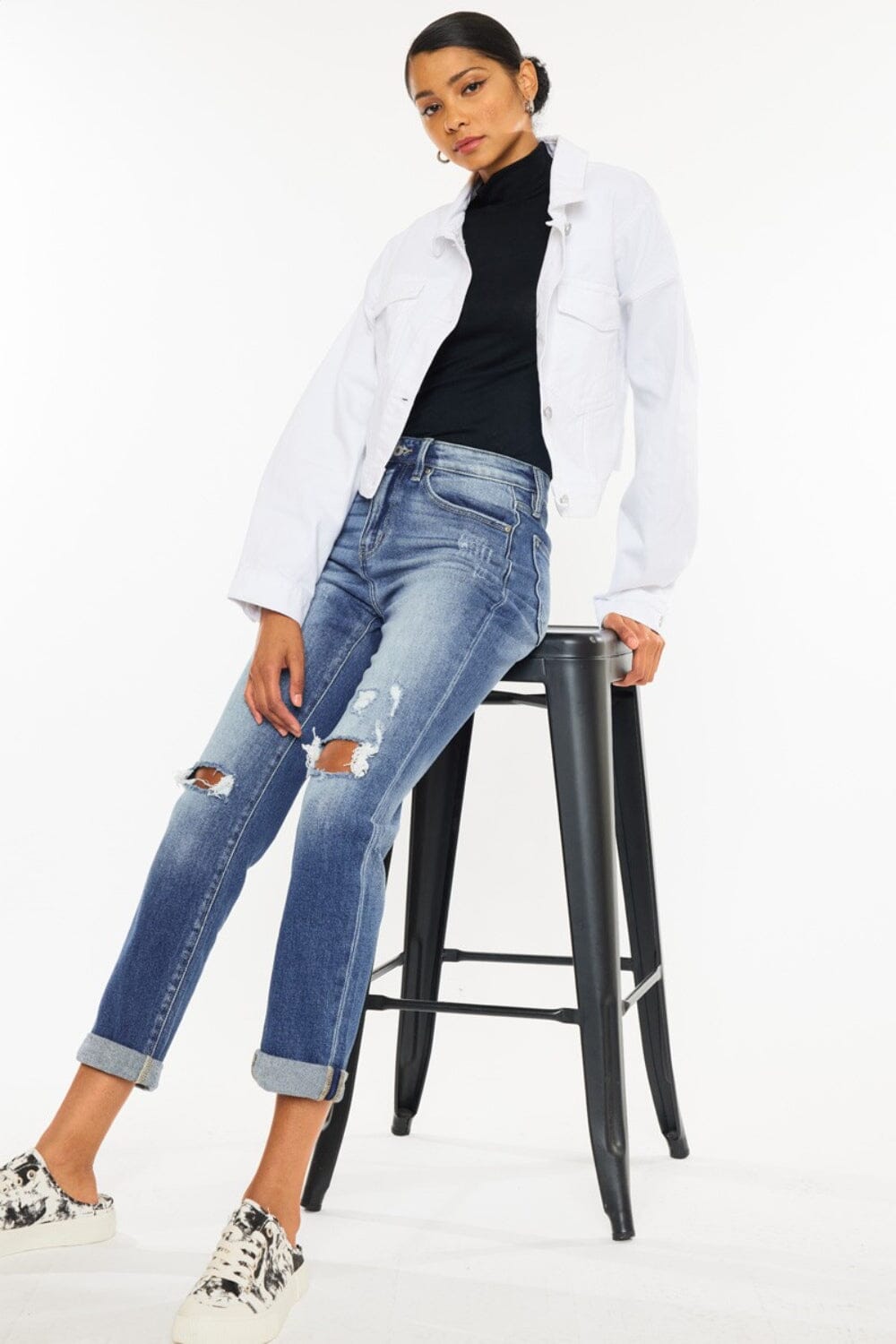 Kancan High Waist Distressed Hem Detail Cropped Straight Jeans - Sydney So Sweet