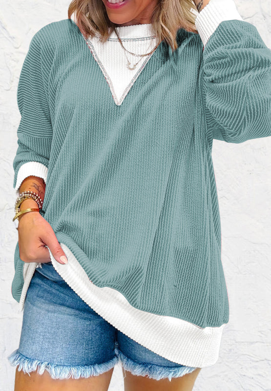 Contrast Round Neck Long Sleeve Sweatshirt - Sydney So Sweet