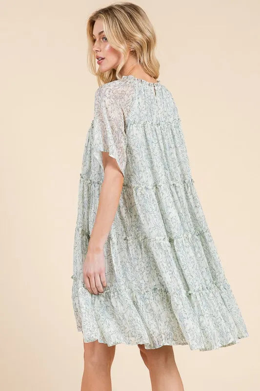 Lime 'N' Chili Ditsy Floral Print Sheer Ruffle Detail Mini Dress - Sydney So Sweet