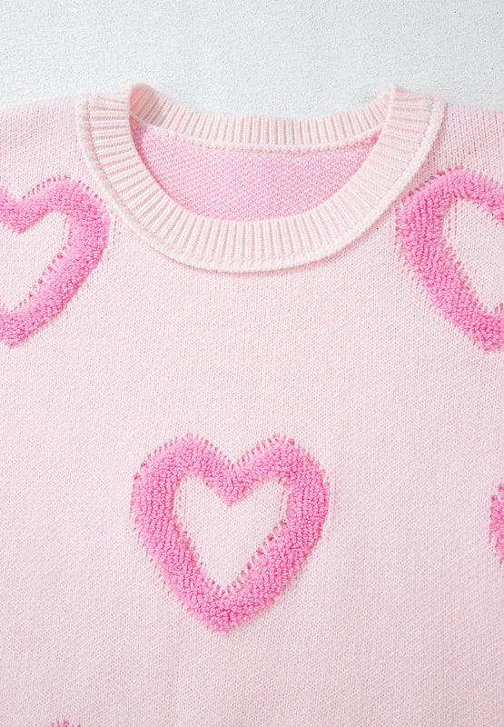 High-Low Heart Round Neck Long Sleeve Sweater - Sydney So Sweet