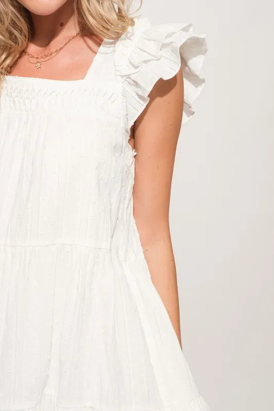 And The Why Origami Pleating Ruffled Sleeve Tiered Dress - Sydney So Sweet