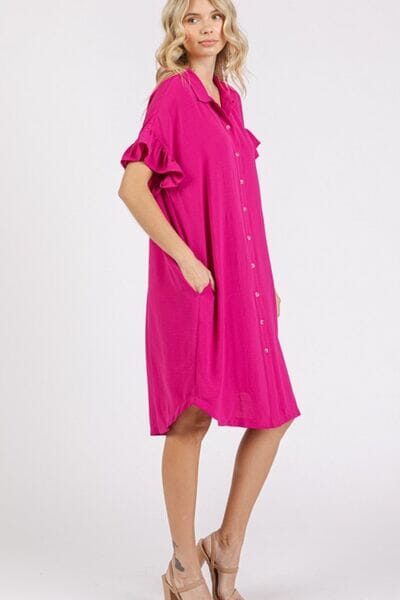 Mittoshop Button Down Flounce Sleeve Dress with Pockets - Sydney So Sweet