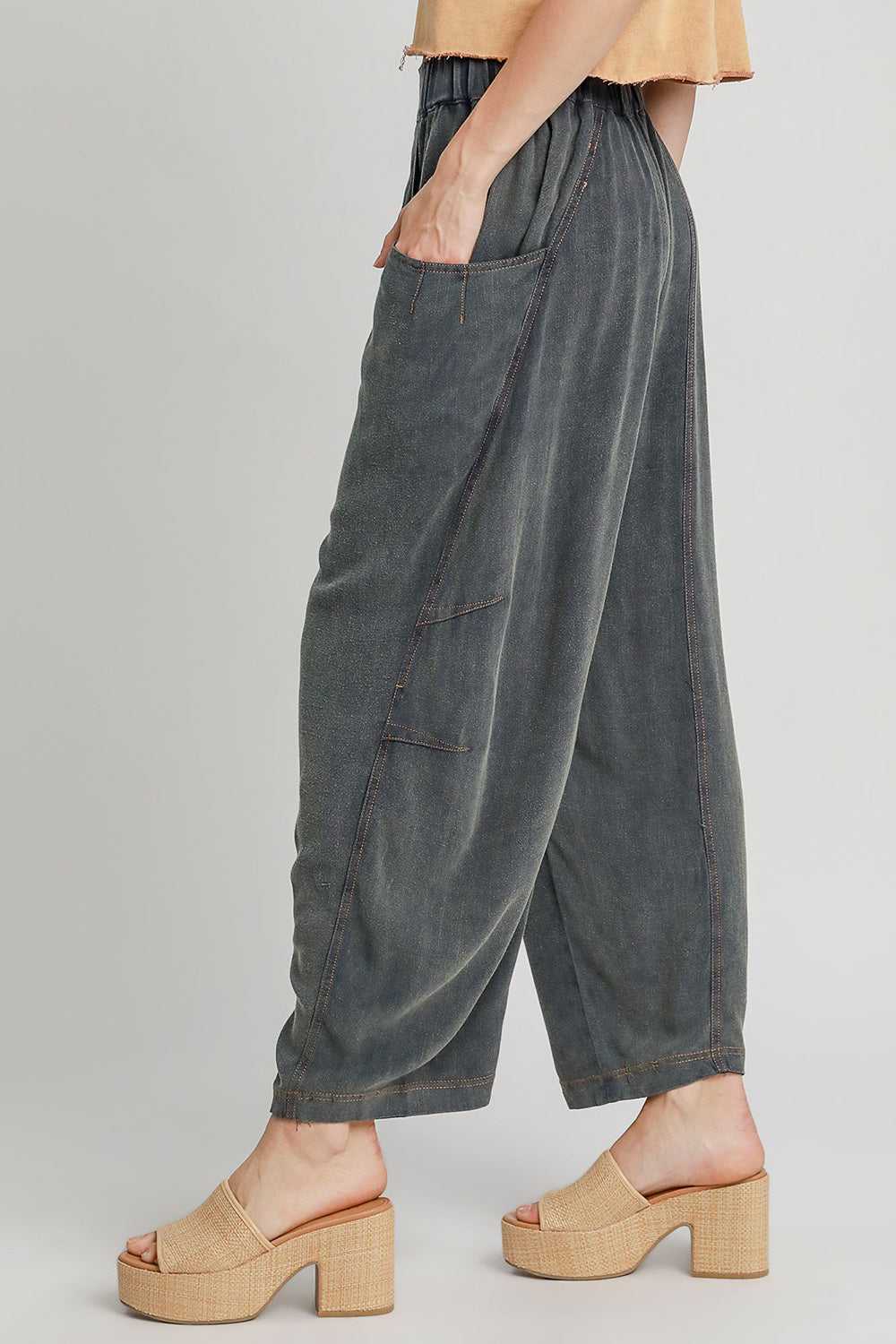 Umgee Elastic Waist Baggy Fit Pants with Pockets - Sydney So Sweet