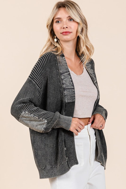 Mittoshop Contrast Patch Open Front Mineral Wash Cardigan - Sydney So Sweet