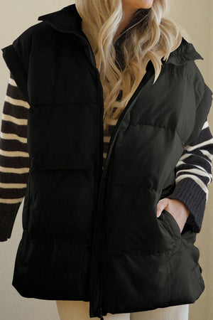 Pocketed Zip Up Vest Coat - Sydney So Sweet