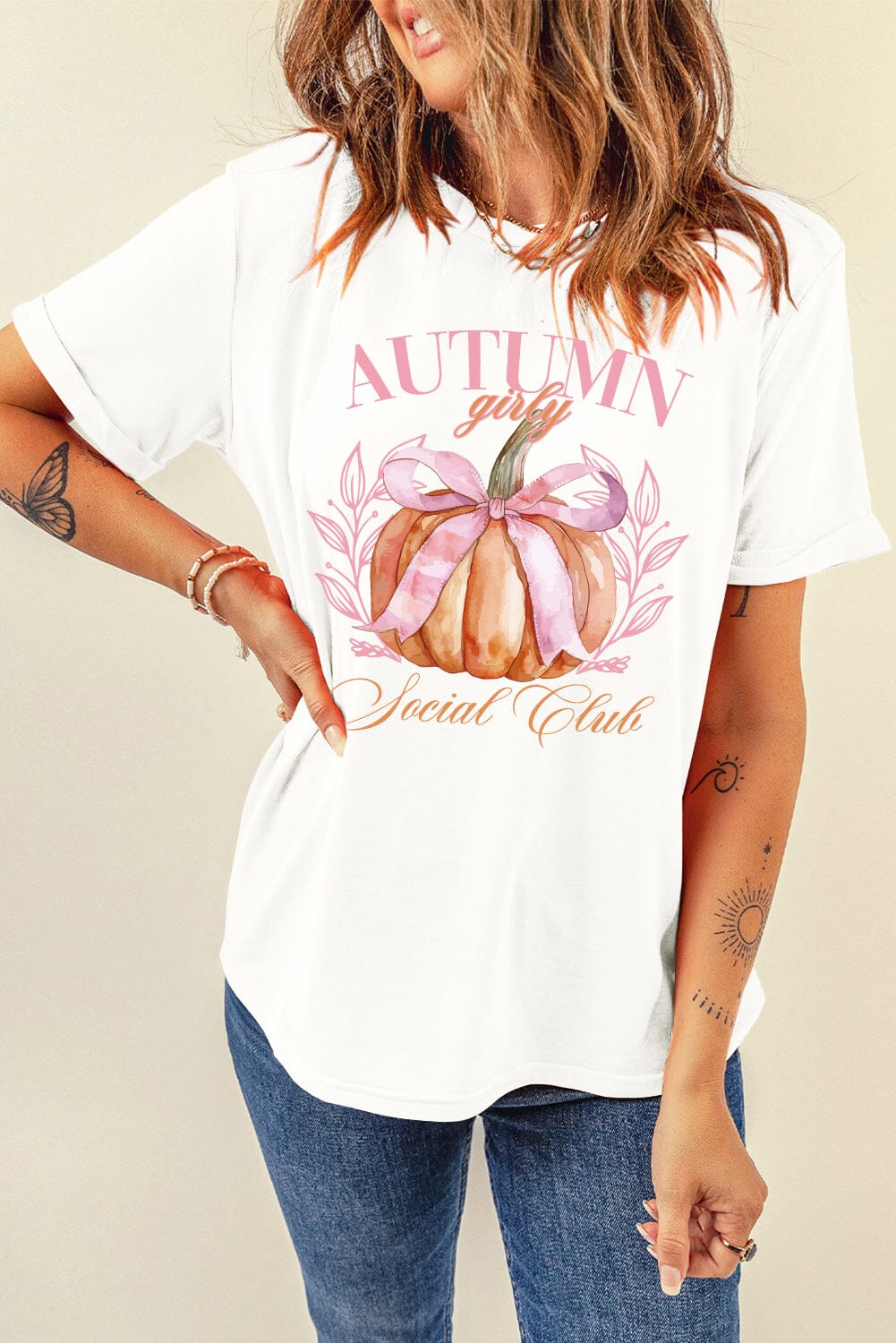 Pumpkin Graphic Round Neck Short Sleeve T-Shirt - Sydney So Sweet