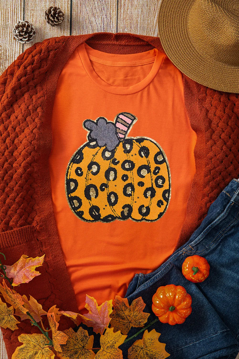 Leopard Pumpkin Women's Graphic Short Sleeve T-Shirt - Sydney So Sweet