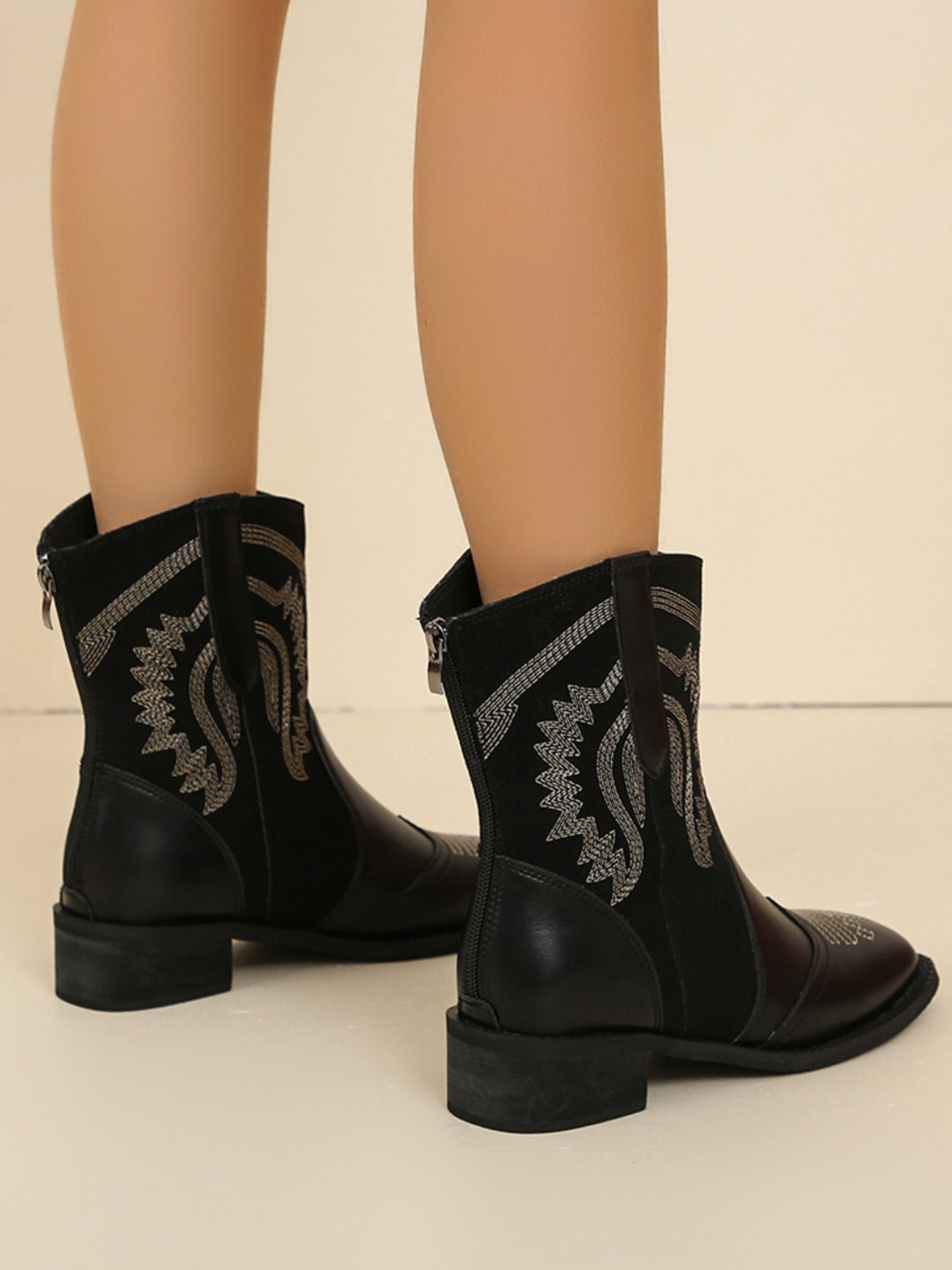 Embroidered PU Leather Block Heel Boots - Sydney So Sweet