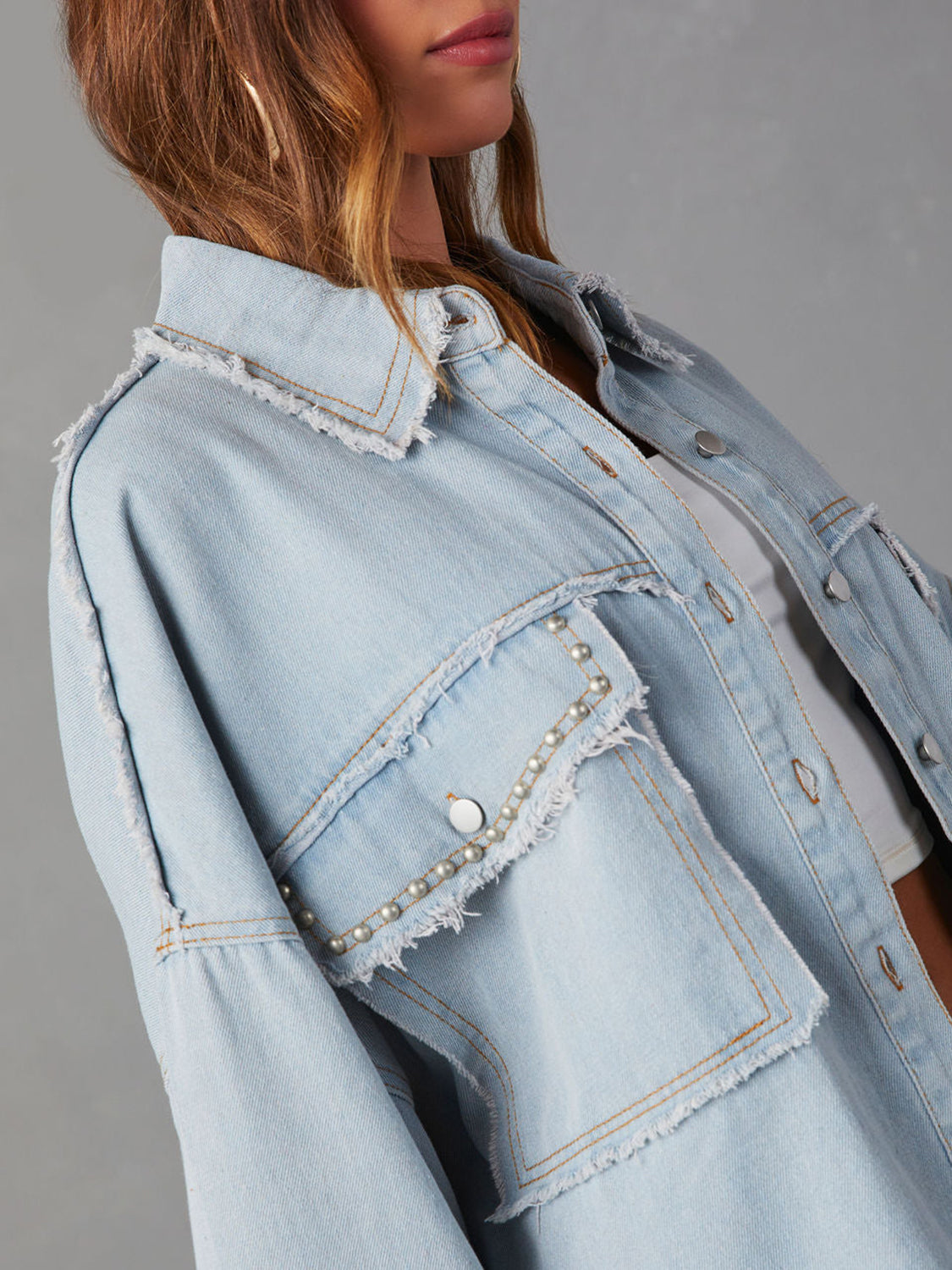 Button Down Raw Hem Denim Jacket - Sydney So Sweet