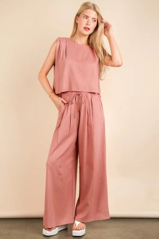 VERY J Solid Woven Top & Pants Set - Sydney So Sweet
