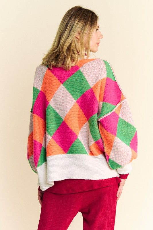 Davi & Dani Exposed Seam Color Block Dropped Shoulder Sweater - Sydney So Sweet