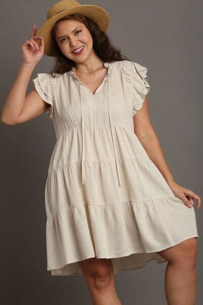 Umgee Full Size Linen A-line Tiered Mini Dress Plus Size - Sydney So Sweet