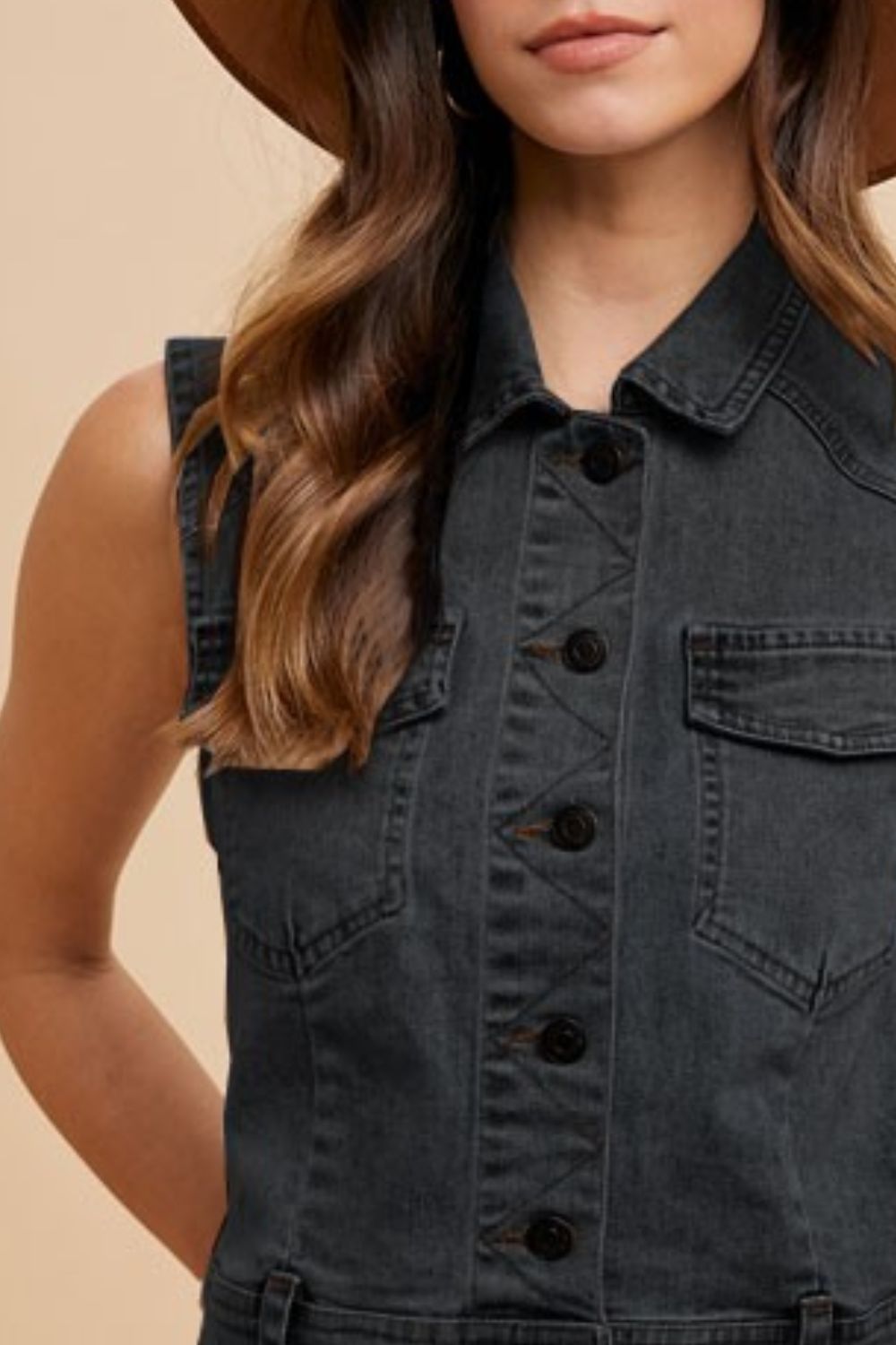 Annie Wear Collared Neck Button Down Denim Vest - Sydney So Sweet