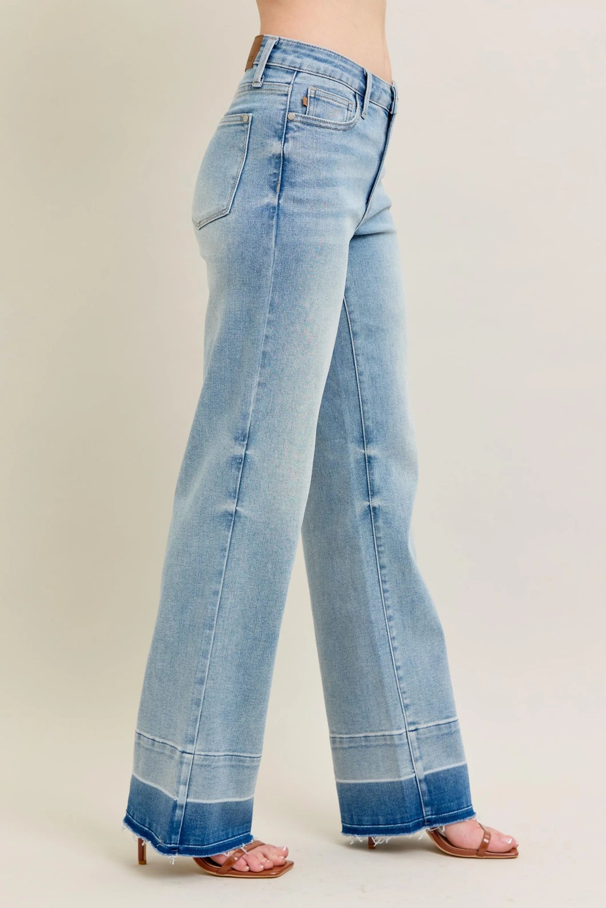 Judy Blue Full Size Mr Release Hem Wide Leg Jeans Plus Size - Sydney So Sweet