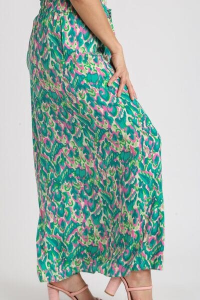 Umgee Full Size Mixed Print High Waist Wide Leg Pants Plus Size - Sydney So Sweet
