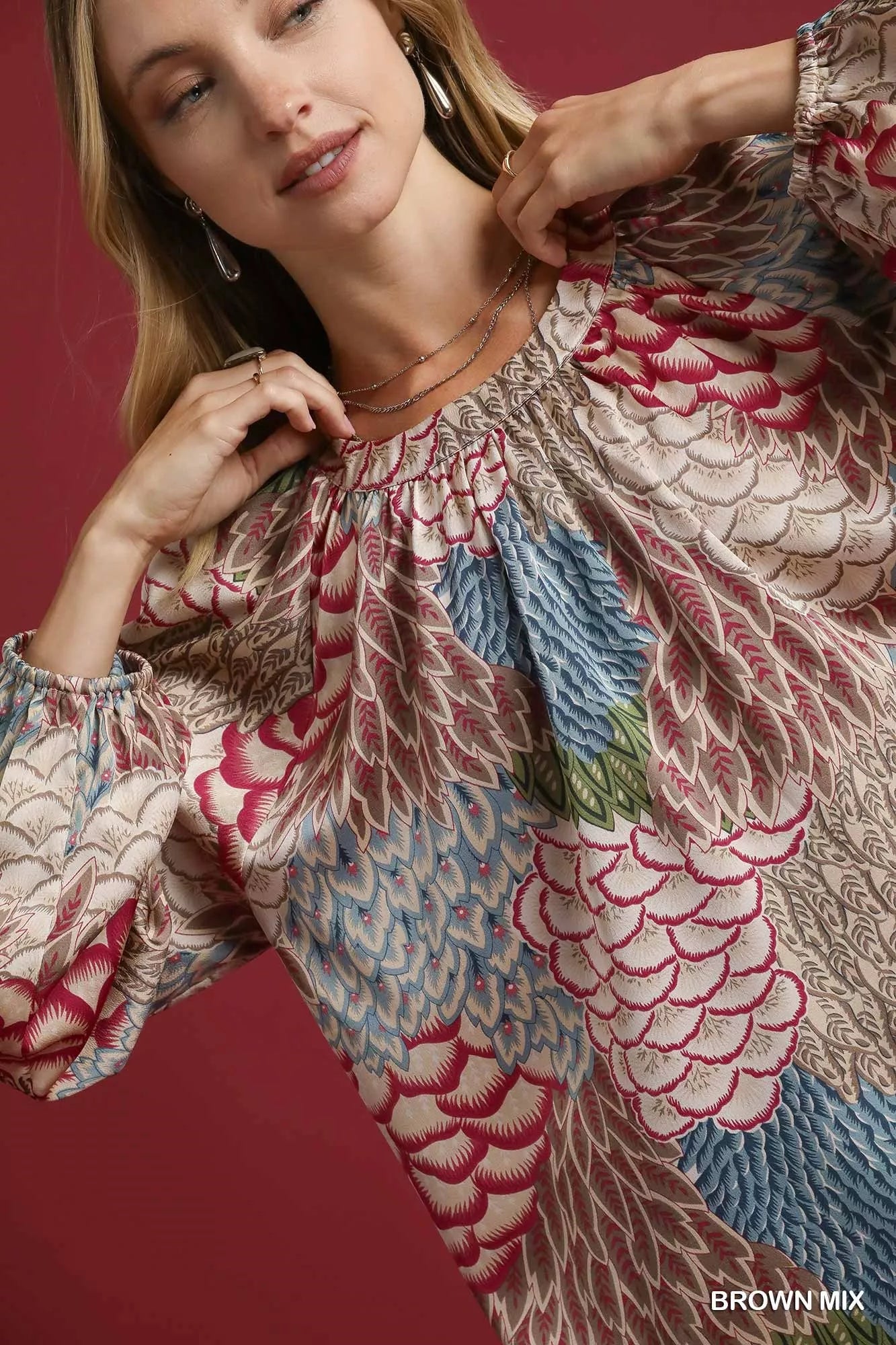 Umgee Boho Feather Print Peasant Blouse - Sydney So Sweet