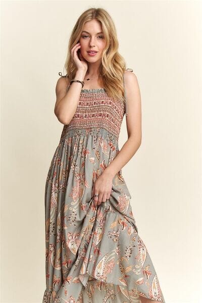 ADORA Smocked Printed Square Neck Tie Shoulder Cami Dress - Sydney So Sweet