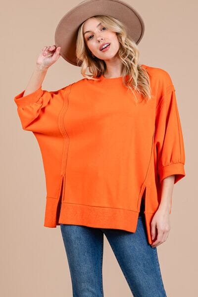 Ces Femme Side Slit Drop Shoulder Puff Sleeve Sweatshirt - Sydney So Sweet