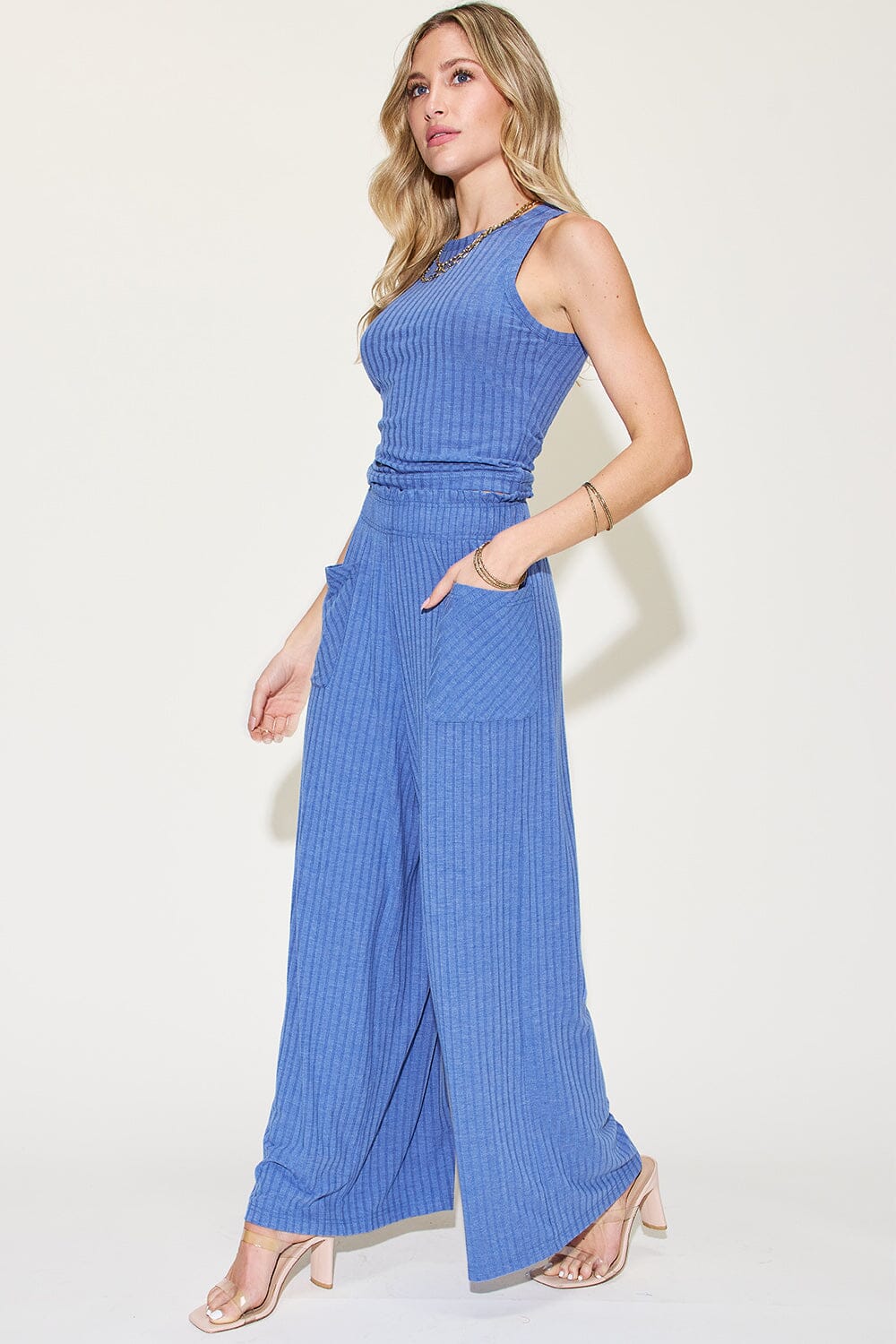 Basic Bae Full Size Ribbed Tank and Wide Leg Pants Set - Sydney So Sweet