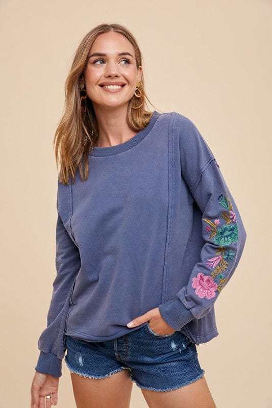 Annie Wear Embroidered Long Sleeve French Terry Top - Sydney So Sweet