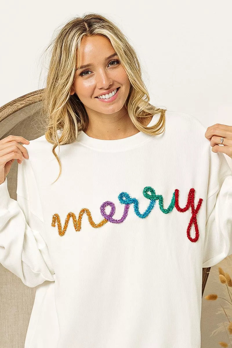 BiBi Merry Tinsel Lettering Drop Shoulder Sweatshirt - Sydney So Sweet