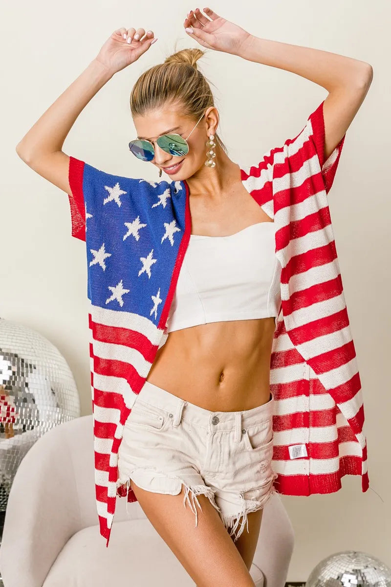 BiBi American Flag Low Gauge Knit Cardigan - Sydney So Sweet