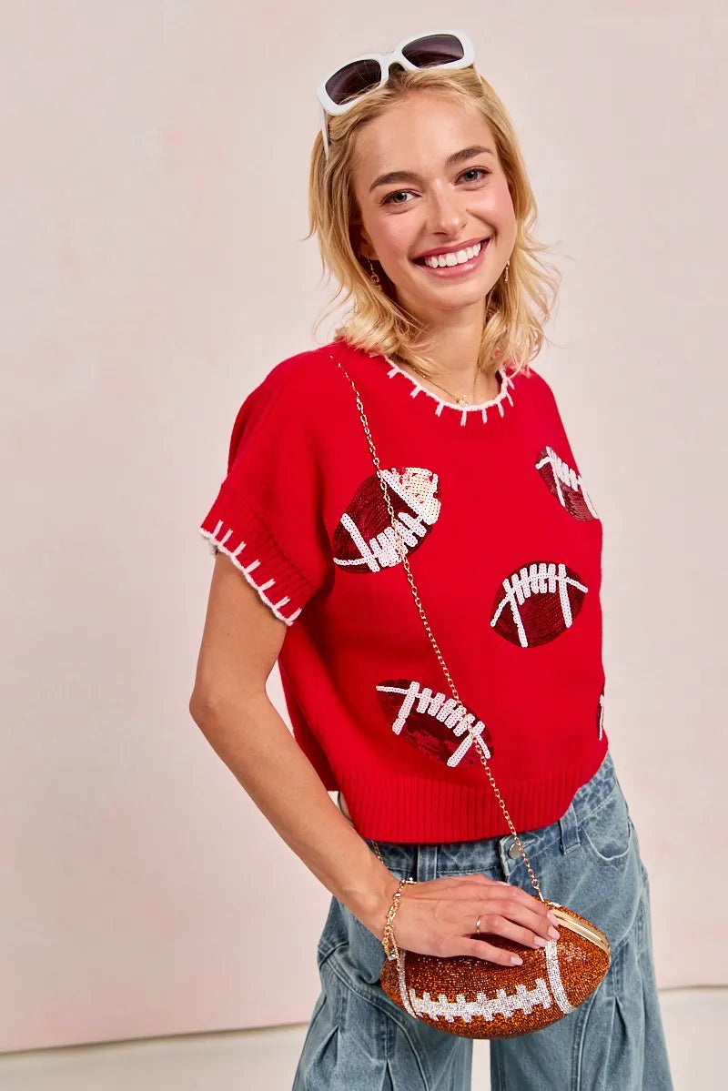 BiBi Gameday Sequin Football Embroidered Stitch Sweater - Sydney So Sweet