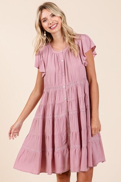 Mittoshop Lace Detail Ruffled Button Down Tiered Dress - Sydney So Sweet