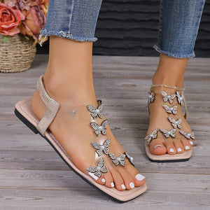 Rhinestone Butterfly Flat Sandals - Sydney So Sweet