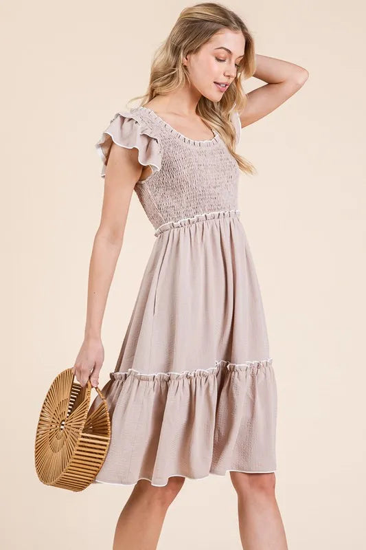 Lime 'N' Chili Ruffle Trim Smocked Dress with Contrast - Sydney So Sweet