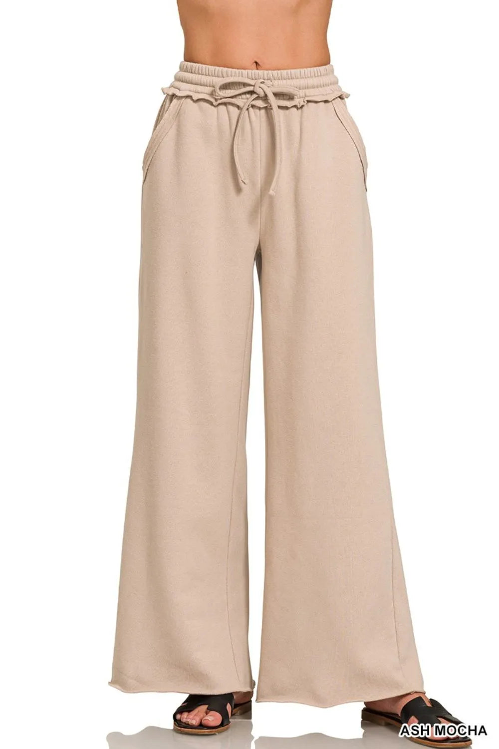 Zenana Fleece Exposed Seam Wide Leg Sweatpants - Sydney So Sweet
