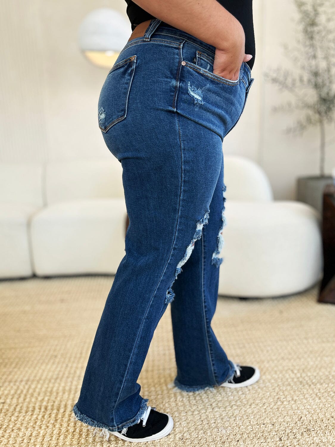 Judy Blue Full Size Mid Rise Distressed Raw Hem Jeans - Sydney So Sweet