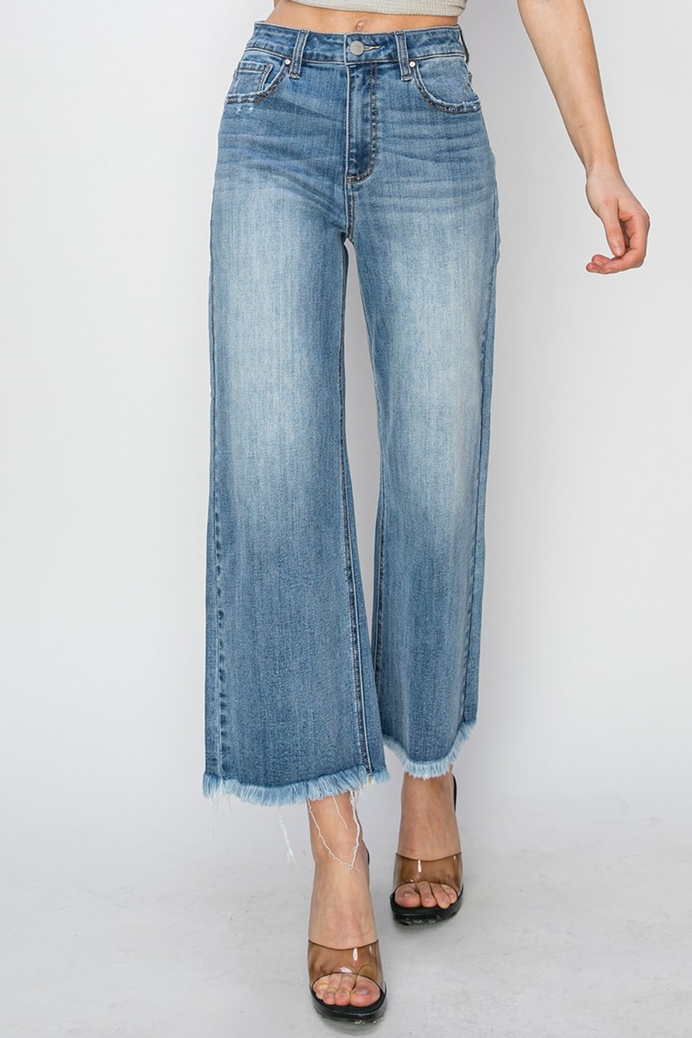 RISEN Raw Hem Cropped Wide Leg Jeans - Sydney So Sweet