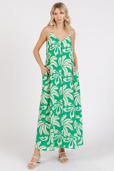 Mittoshop Printed V-Neck Maxi Cami Dress with Pockets - Sydney So Sweet
