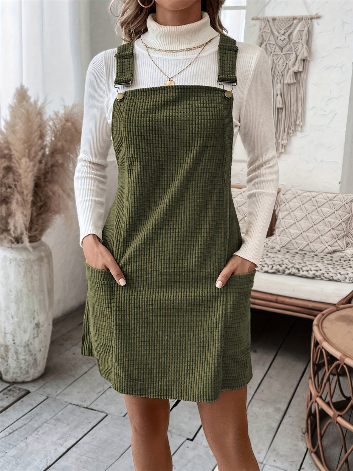 Pocketed Wide Strap Overall Dress - Sydney So Sweet