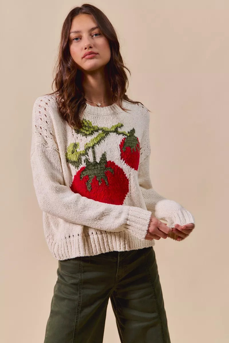 SO ME Vegetable Round Neck Long Sleeve Sweater - Sydney So Sweet