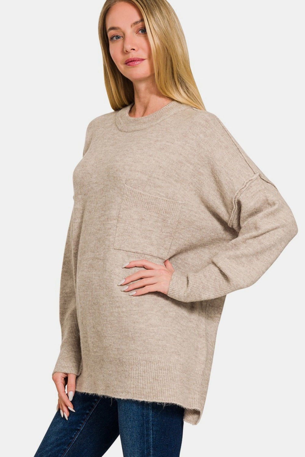 Zenana High-Low Hem Drop Shoulder Sweater - Sydney So Sweet