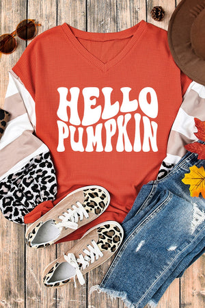 Hello Pumpkin Women's Leopard Graphic V-Neck Long Sleeve Top - Sydney So Sweet