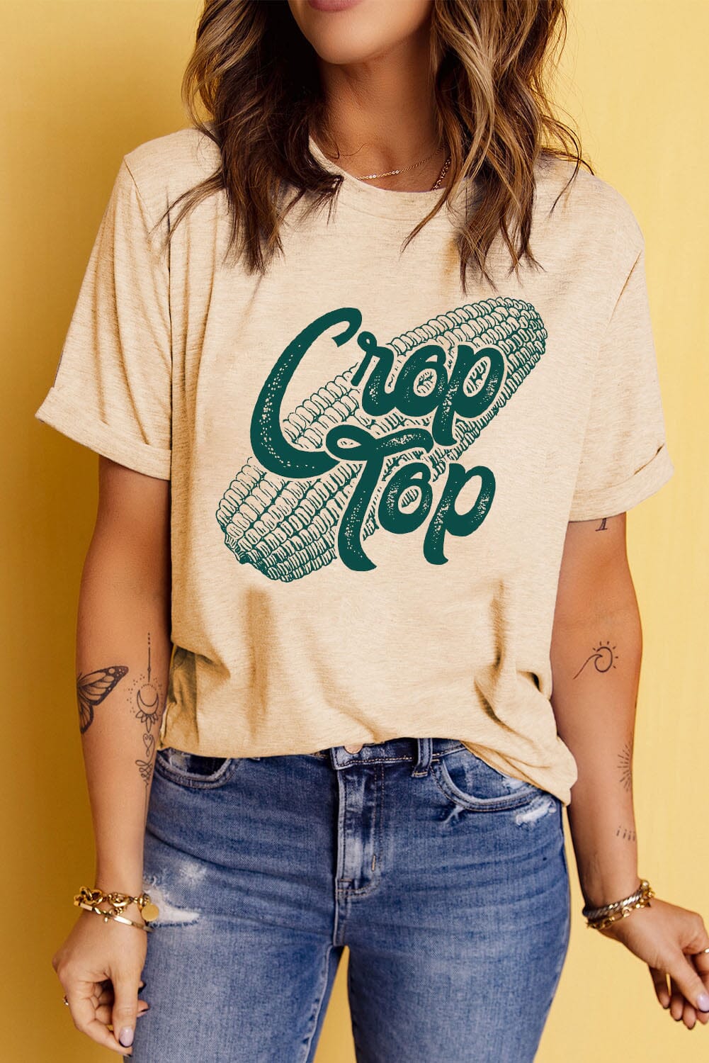 Corn Letter Graphic Cuffed Tee - Sydney So Sweet