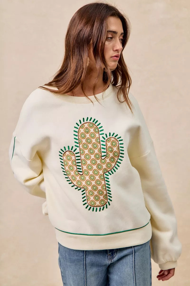 BiBi Cactus Embroidered Fleece Sweatshirt - Sydney So Sweet