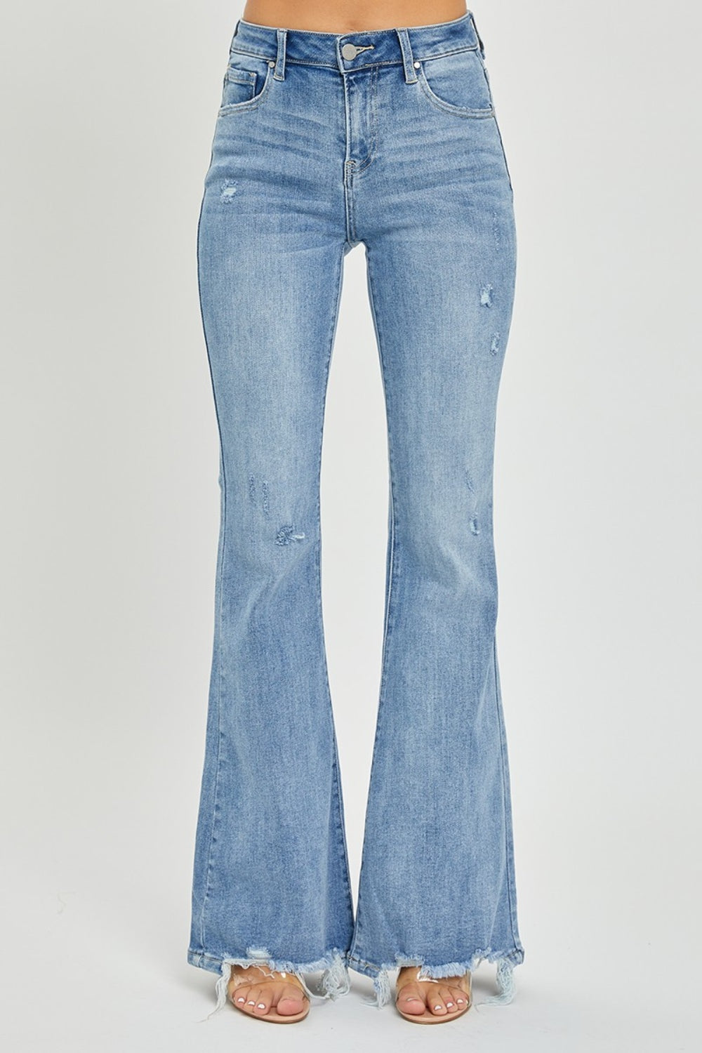 Risen Full Size High Rise Frayed Hem Flare Jeans - Sydney So Sweet