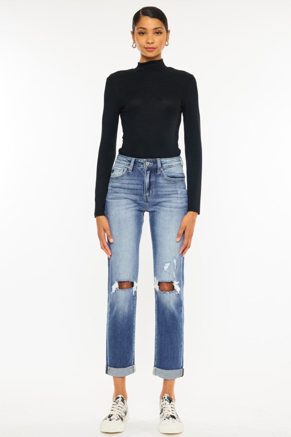 Kancan High Waist Distressed Hem Detail Cropped Straight Jeans - Sydney So Sweet