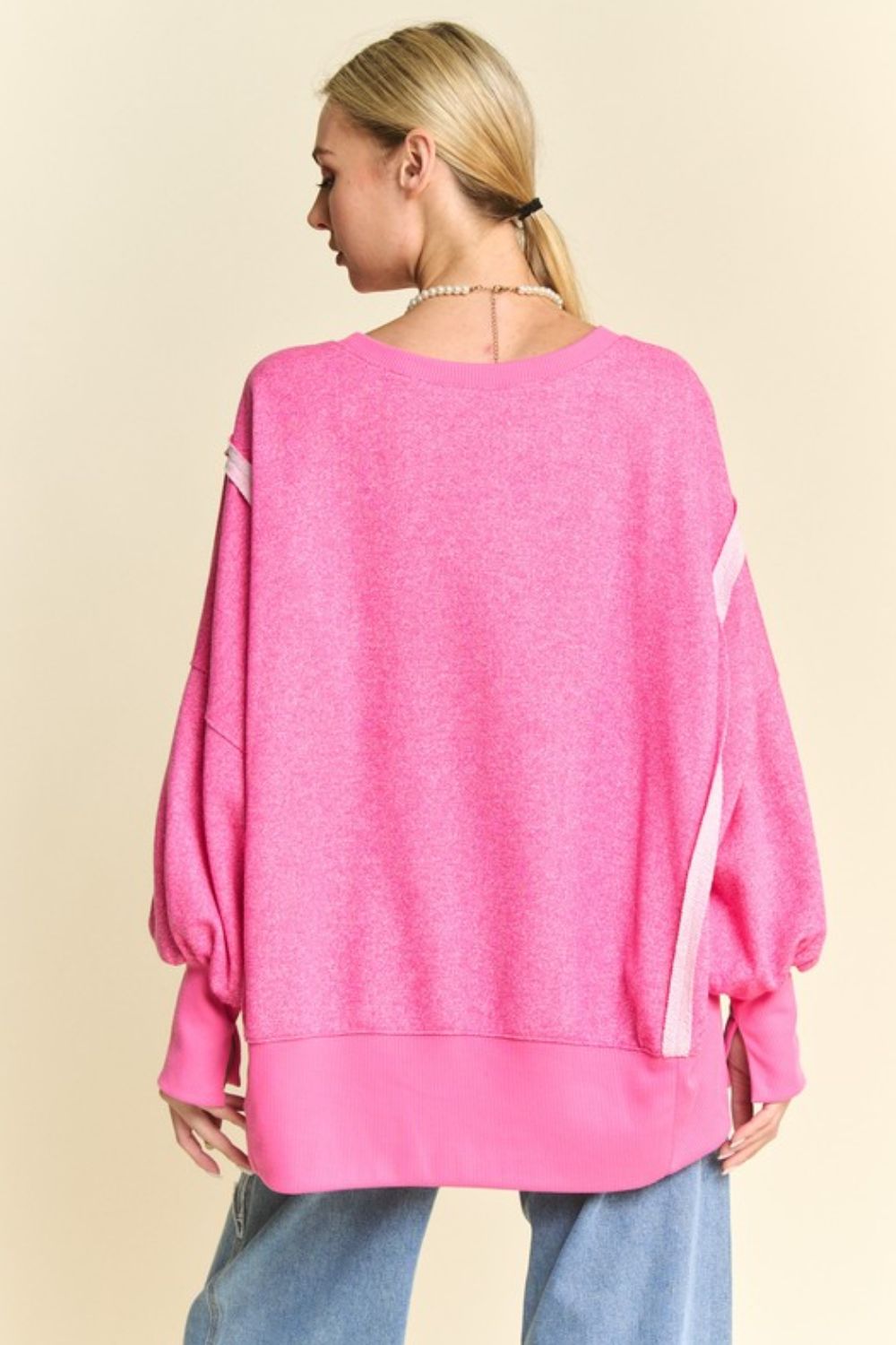 Davi & Dani Side Slit High-Low Lantern Sleeve Knit Top - Sydney So Sweet