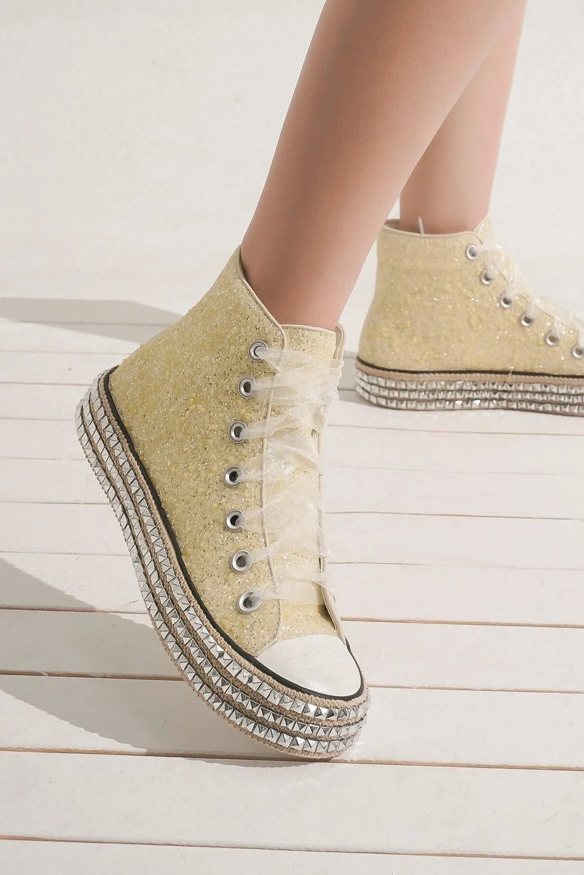 Beast Fashion Glitter Lace-Up Studded Platform Sneakers - Sydney So Sweet